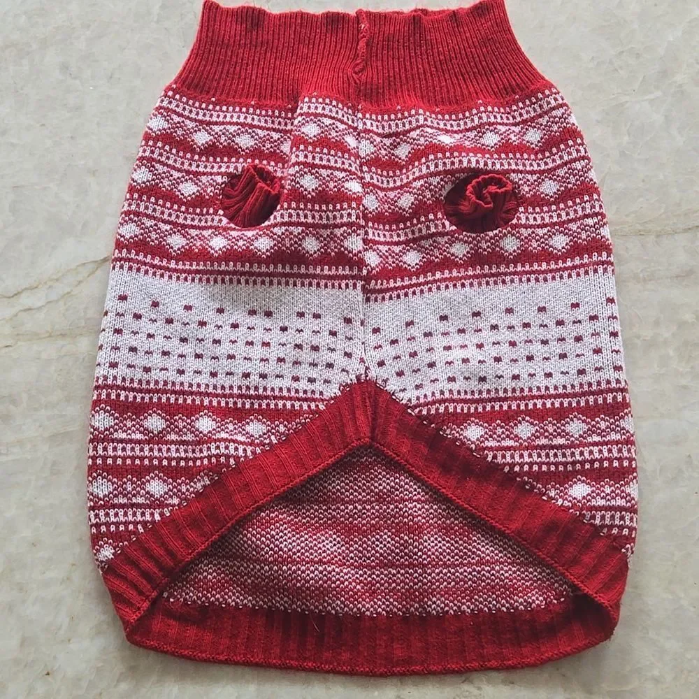 Red & White Reindeer Fair Isles Large Dog Sweater